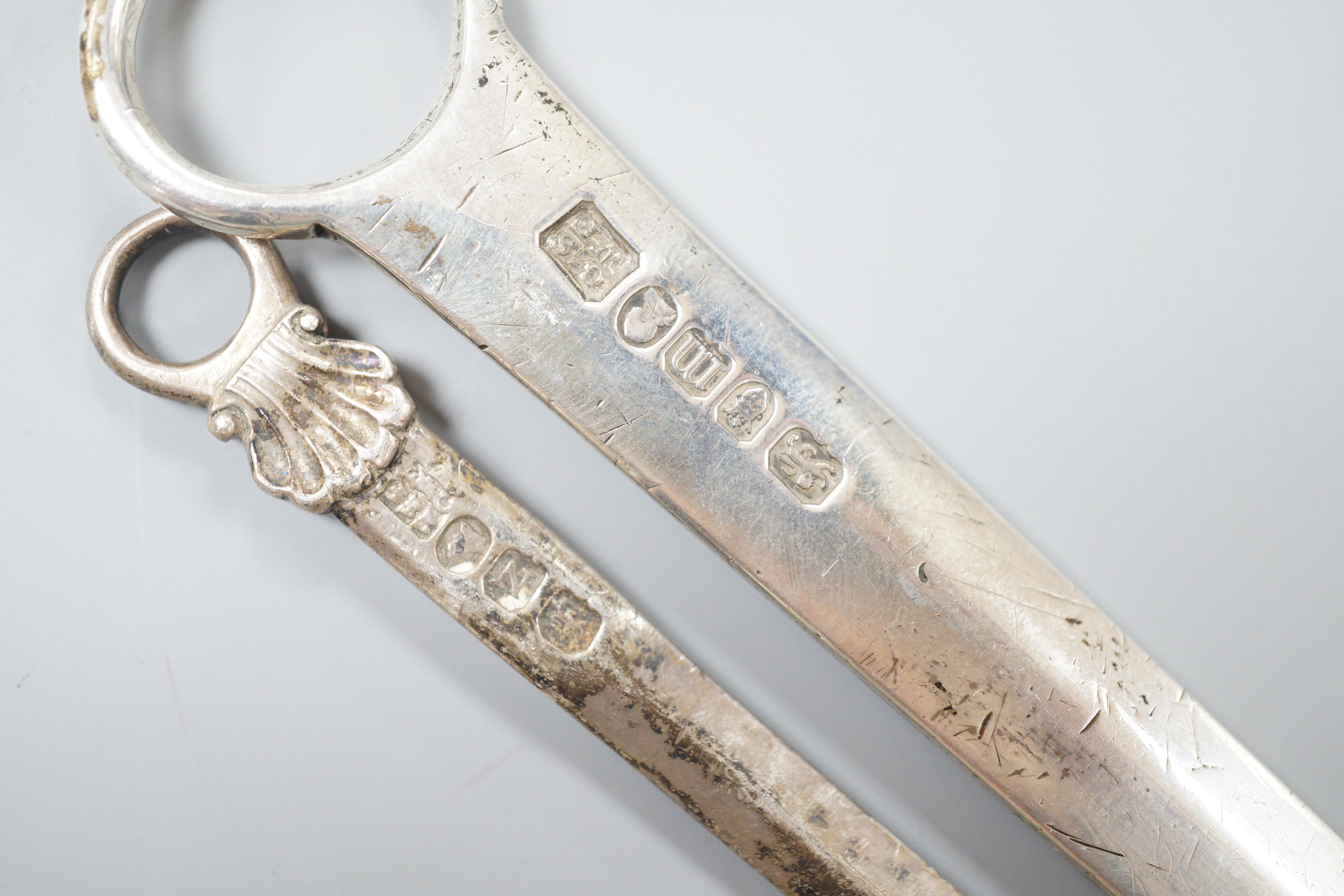 A George III silver meat skewer, Smith & Fearn, London, 1787, 32.7cm, together with a later game skewer, Eley, Fearn & Chawner, London, 1808.